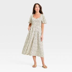 A New Day - Women's Flutter Sleeve Belted Midi Dress - A New D Cream/Black